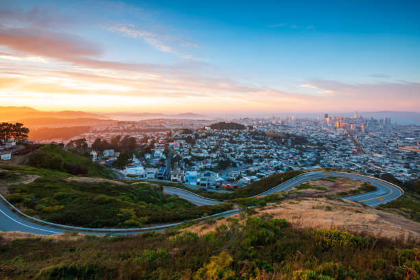 San Francisco City Skyline from Twin Peaks, California, USA stock photo