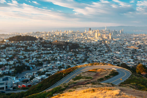 San Francisco City Skyline from Twin Peaks, California, USA stock photo