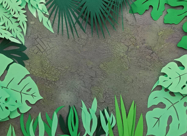 istock Dark floral background with paper tropical leaves 1164936582