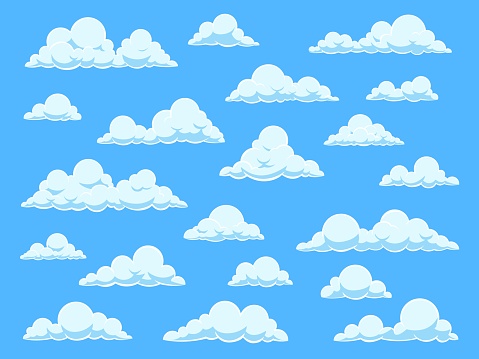 Ilustración de Nubes Del Cielo De Dibujos Animados Paisaje Nublado En El  Panorama Del Cielo Azul Diferentes Formas De Nubes Blancas Conjunto  Vectorial Aislado Para El Fondo De Pantalla Lindo Bebé y