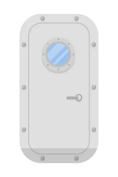 Vector illustration of Ship cabin metal door flat vector illustration