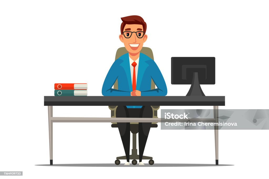 Office Worker Flat Vector Illustration Stock Illustration - Download Image  Now - Bank Manager, Desk, Financial Advisor - iStock