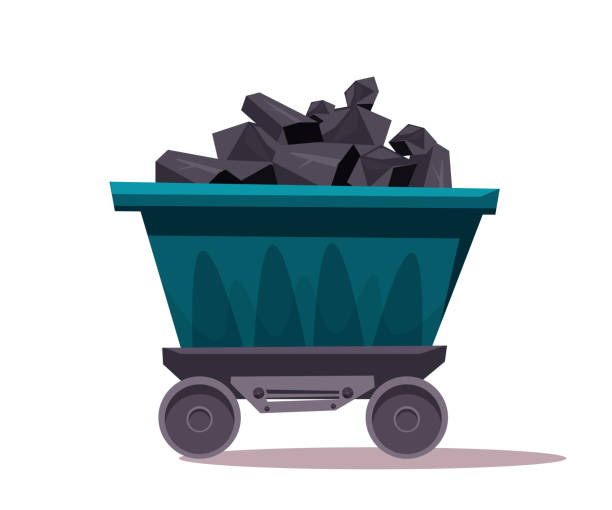 ilustrações de stock, clip art, desenhos animados e ícones de mine coal trolley flat vector illustration - rock vector stack heap