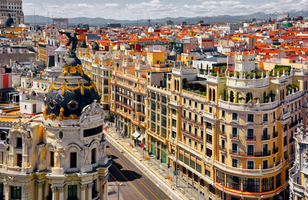 istock Madrid, Spain. Famous street Gran Via top view 1164940533