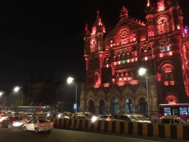 Night View-Chhatrapati Shivaji Maharaj Terminus-CSTM.Chhatrapati Shivaji Terminus (officially Chhatrapati Shivaji Maharaj Terminus) 
CSTM (mainline) also known by its former name Victoria Terminus (VT), is a historic terminal
train station and UNESCO World Heritage Site in Mumbai, Maharashtra, India.