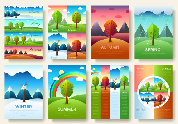 12 monate des jahres. informationen zum wetterjahr. jahreszeiten banner. hintergrund des infografikkonzepts. layout-illustrationen vorlagenseiten mit typografietext - meteorology spring season drop stock-grafiken, -clipart, -cartoons und -symbole