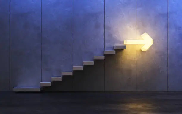 Photo of stairs going  upward, 3d rendering
