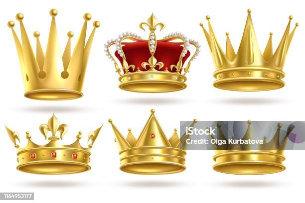 逼真的金冠國王王子和王后金冠和戴德姆皇家裝飾君主 3d 隔離向量標誌向量圖形及更多皇冠 - 頭飾圖片 - 皇冠 - 頭飾, 加冕儀式, 國王