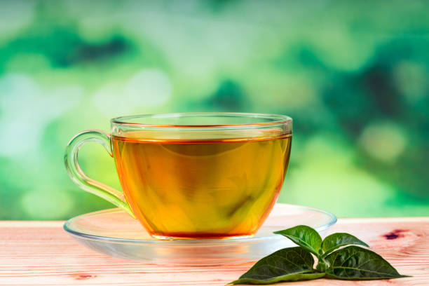 herbal green  tea bag and green background