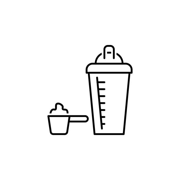whey outline icon. Elements of diet and nutrition illustration icon. Signs and symbol collection icon for websites, web design, mobile app, UI, UX whey outline icon. Elements of diet and nutrition illustration icon. Signs and symbol collection icon for websites, web design, mobile app, UI, UX on white background protein powder bottle stock illustrations