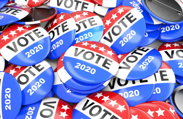 wahlabzeichen-button für 2020, abstimmung usa 2020, 3d-rendering - voting usa button government stock-fotos und bilder