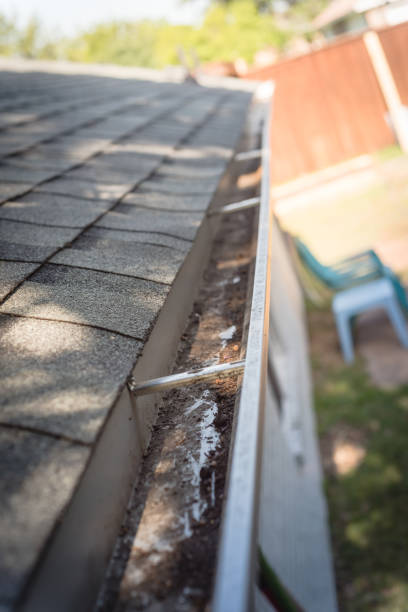 istock Top view clear gutter after cleaning from leaves and dirt 1164969240