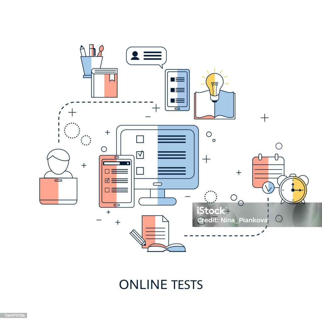 Test Elearning Images Online Testing Or Elearning Concept Stock Illustration - Download Image ...