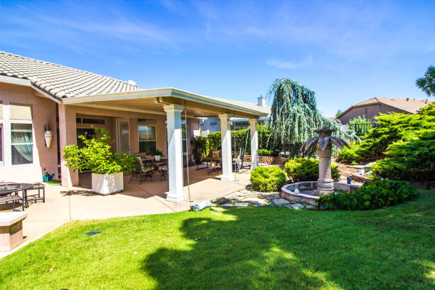 istock Modern Rear Yard Covered Patio With Furniture 1164970867