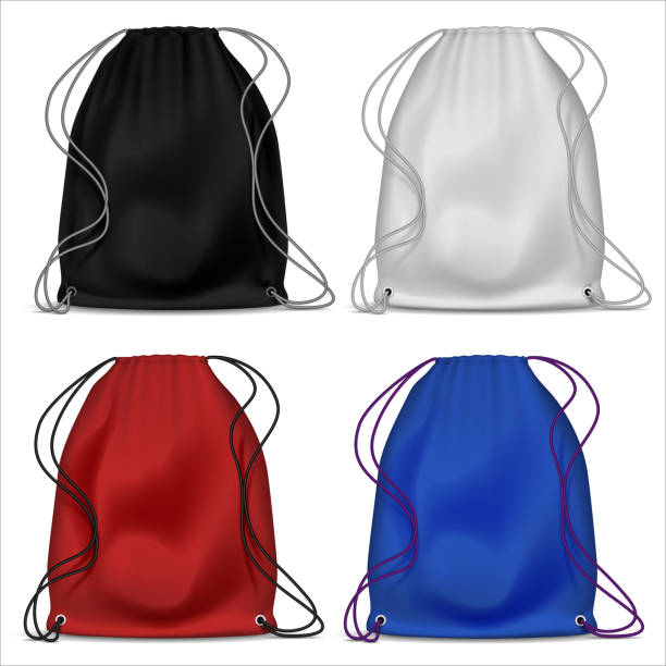 ilustrações, clipart, desenhos animados e ícones de sacos realísticos da cor no fundo branco - sack bag textile rope