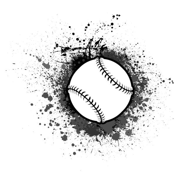 Baseball grunge background Grunge ink blots background with outline baseball symbol high school sports stock illustrations