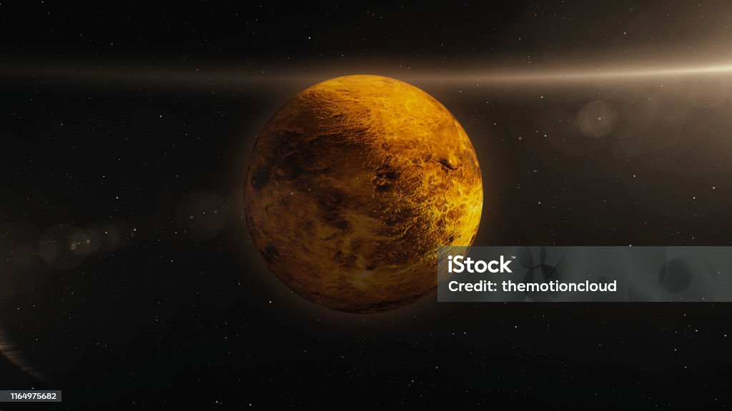 Venus Planet in Space 3D Illustration 3D scene created and modelled in Adobe After Effects and the planet textures are taken from Solar System Scope official website (https://www.solarsystemscope.com/textures/) Art Stock Photo