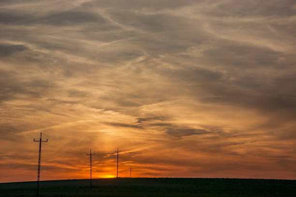 istock Electric poles in the field, sky and clouds after sunset 1164977331