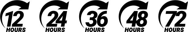 12, 24, 36, 48 и 72 часов заказ исполнения или доставки значки службы. - open time clock 24 hrs stock illustrations
