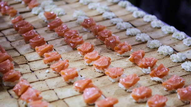 norwegian smoked salmon canapes with cream cheese - canape appetizer gourmet salmon imagens e fotografias de stock