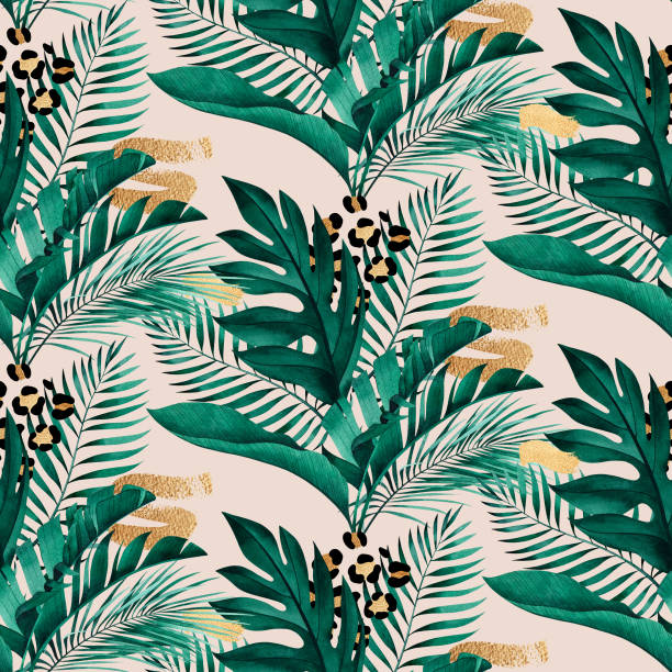 istock Tropical seamless pattern with exotic monstera, banana and palm leaves on white background. 1164998229