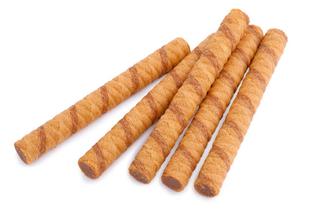 istock Wafer rolls with chocolate and cocoa filling isolated on white 1165000855