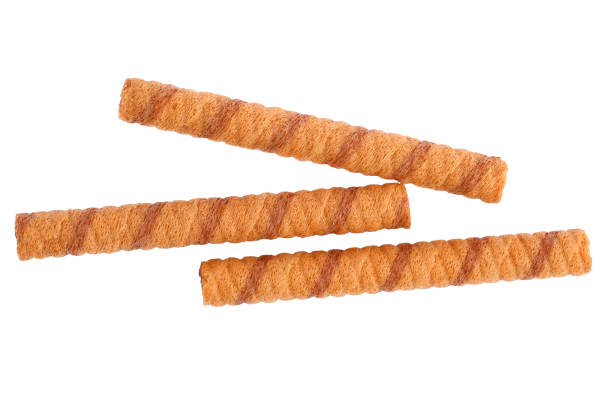Wafer rolls with chocolate and cocoa filling isolated on white background