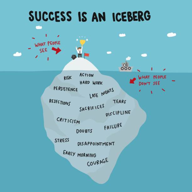sukces jest górą lodową, człowiek biznesu stoi na ilustracji wektorowej kreskówki góry lodowej, koncepcja biznesowa - on top of mountain peak success cold stock illustrations