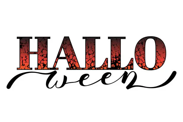 Vector illustration of vector word Halloween divided into two parts: 