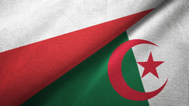 poland e argélia duas bandeiras pano de matéria têxtil, textura da tela - algerian currency - fotografias e filmes do acervo
