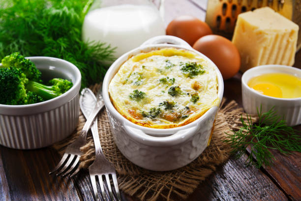 Omelet with broccoli and cheese stock photo