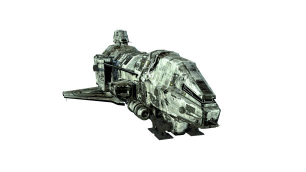 istock Old alien spaceship, UFO spacecraft in flight isolated on white background, front view, 3D render 1165009330