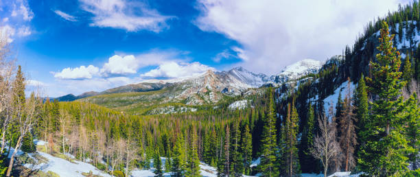 лонгс пик эстес парк, скалистые горы, колорадо - rocky mountains panoramic colorado mountain стоковые фото и изображения