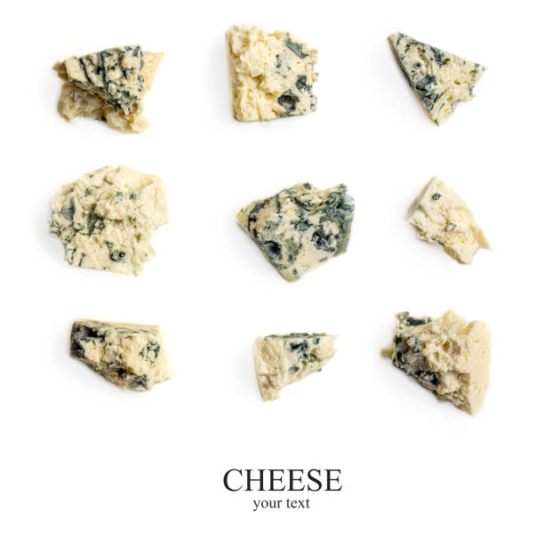 Creative layout made of Blue cheese. Gorgonzola cheese isolated on a white background. Food concept, close up. Flat lay Creative layout made of Blue cheese. Gorgonzola cheese isolated on a white background. Food concept, close up. Flat lay blue cheese stock pictures, royalty-free photos & images