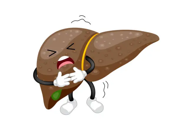 Vector illustration of Unhealthy liver cartoon character.