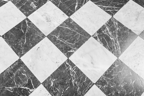 Black and white checkered marble floor. Marble texture for background