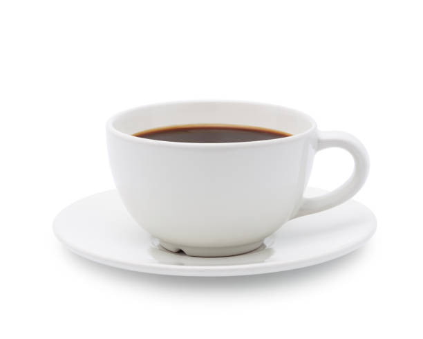White cup of black coffee isolated stock photo