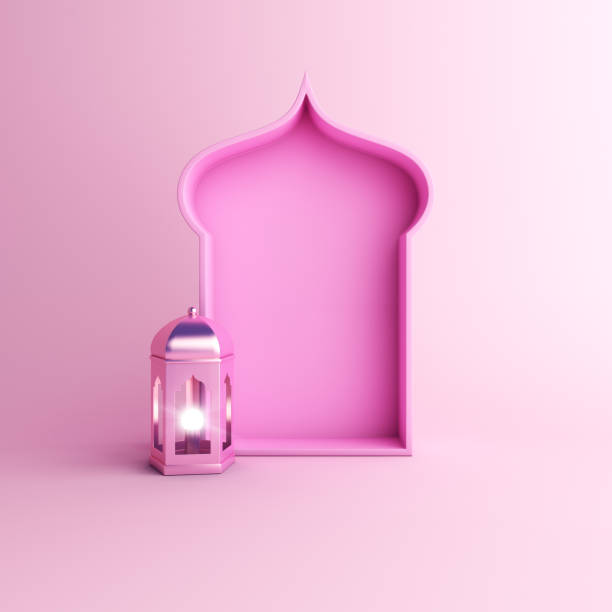istock Gold lantern and,arabic window on pink pastel background copy space text. 1165029544