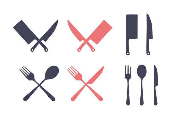 zestaw kuchni vintage. zestaw noża do cięcia mięsa, widelec, łyżka - religious icon stock illustrations