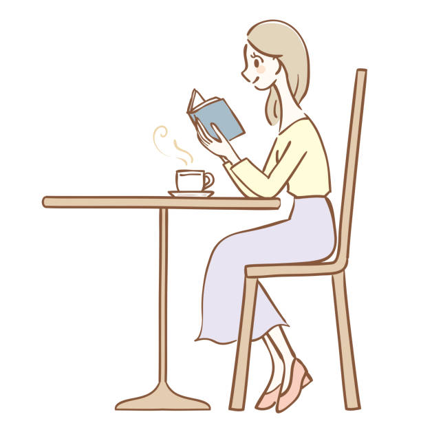 카페에서 읽는 여자의 일러스트 - tea tea crop coffee afternoon tea stock illustrations