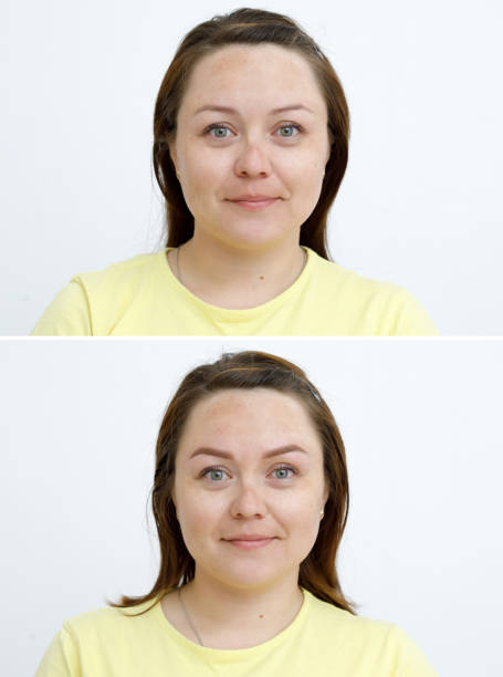 istock Photo comparison before and after permanent makeup, tattooing of eyebrows 1165034198