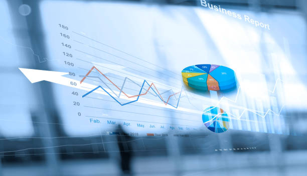 Business report and analyzing sales data on networking, Abstract interface, and economic growth graph chart with social network diagram, digital marketing.