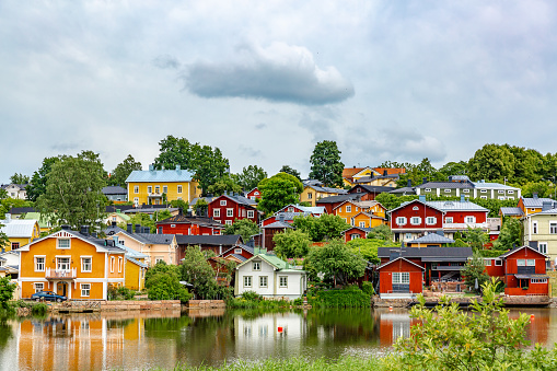This pic shows old Old town of Porvoo with its colorful wooden houses and the river. The pic is taken in day time and in July 2019 in porvoo finland.