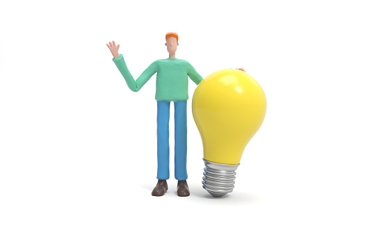 A man standing with a bulb. innovation or creative concept.  3d rendering,conceptual image.