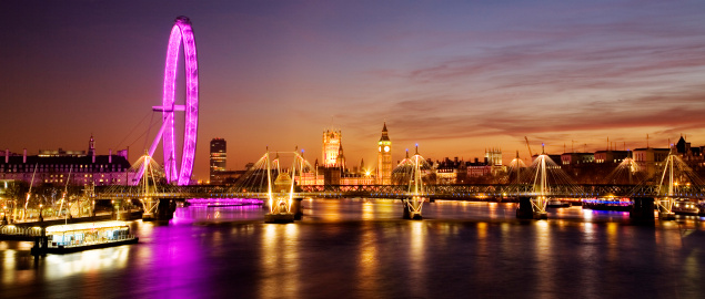 London's Westminster at sunset, including Big Ben and Houses of Parliament.
