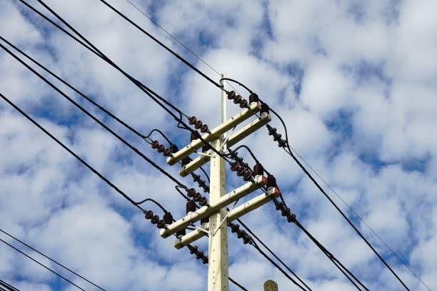 istock Electricity pylons with sky 1165052312