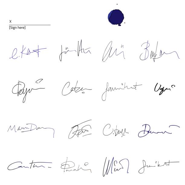 Signatures set Vector Signature fictitious Autograph fountain pen pattern writing instrument pen stock illustrations