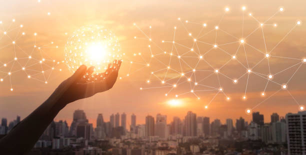 istock Businessman holding global network and data customer connection on big city background 1165058035