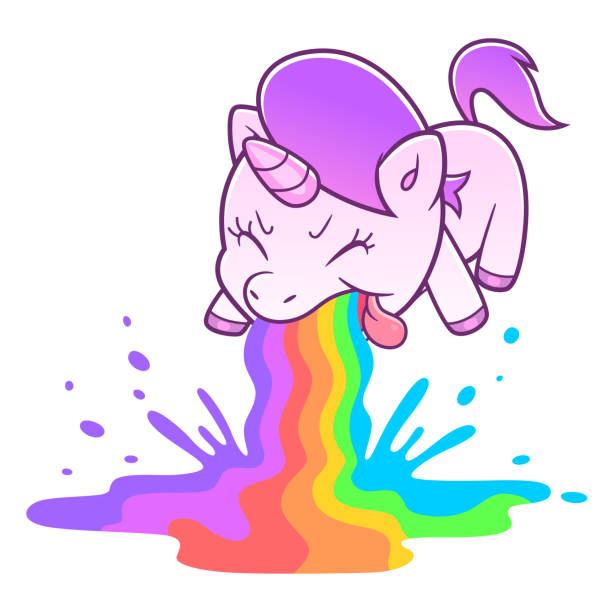 Unicorn retching rainbow Crazy illustration of unicorn retching rainbow. Cute unicorn series. retching stock illustrations