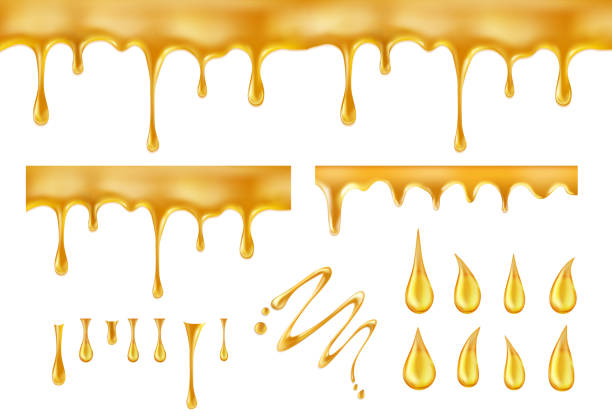illustrations, cliparts, dessins animés et icônes de dripping miel. illustration jaune d'or de vecteur d'éclaboussures - syrup